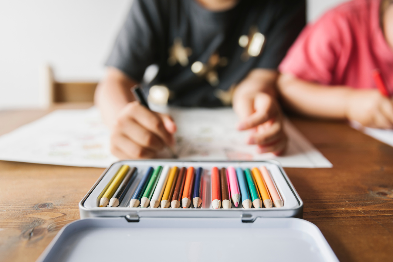 Children doing Homeschooling at home